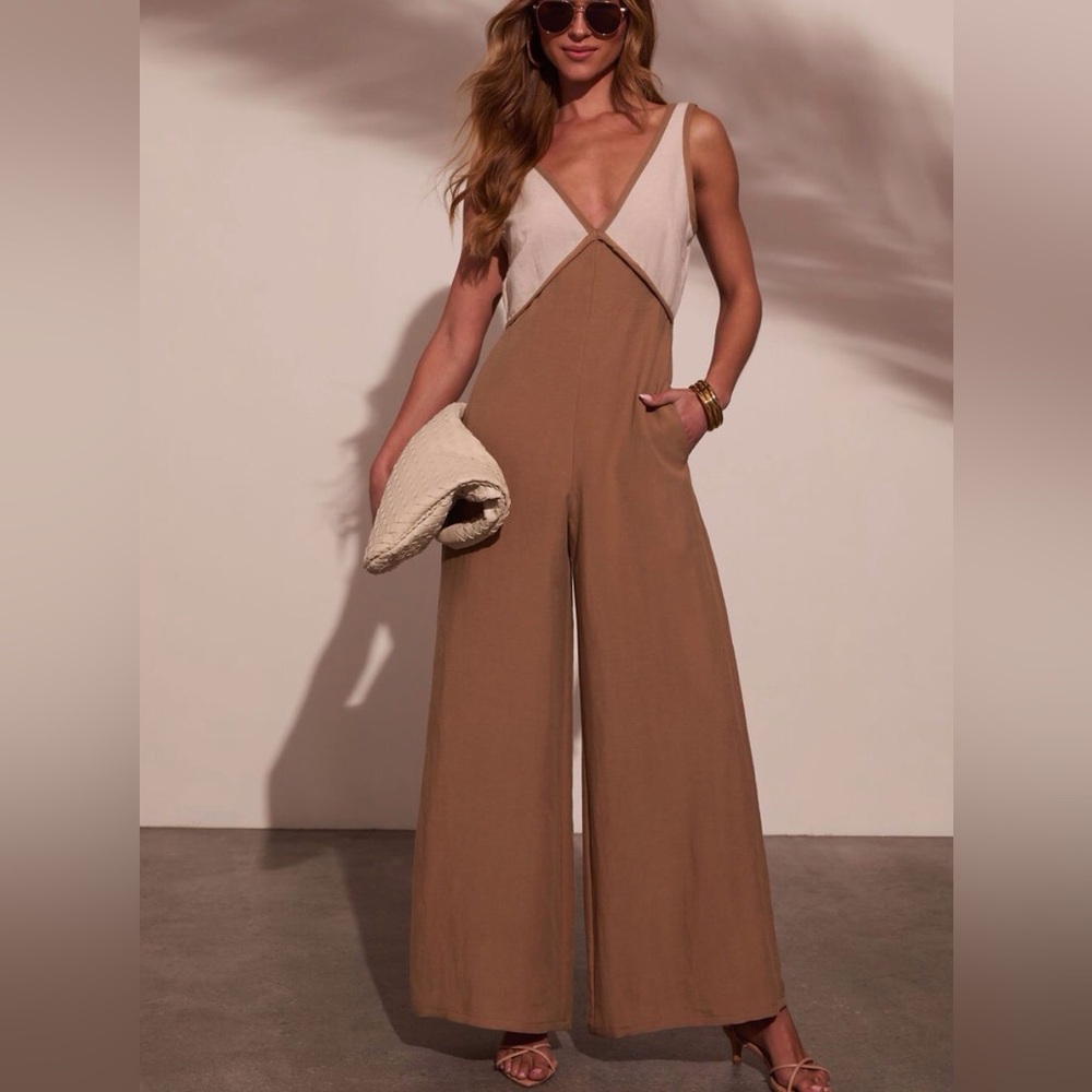 Promesa Color Block Linen Blend Jumpsuit size Small
